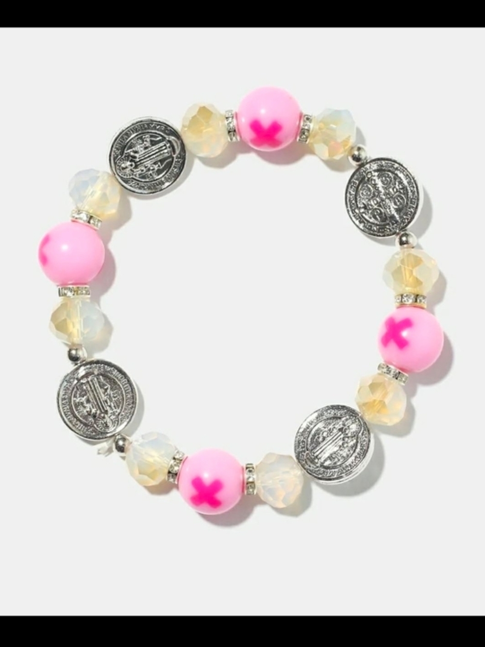 Stretchable Catholic One-Decade Rosary Bracelet W/ Pink Beads & More BNIB